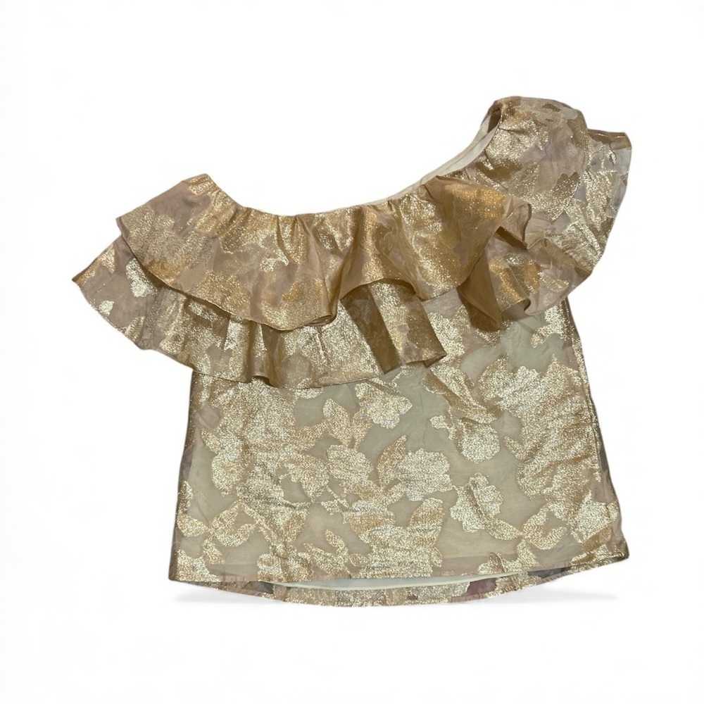 Lilly Pulitzer Gold Ruffle Off-Shoulder Top - Picture 4 of 5